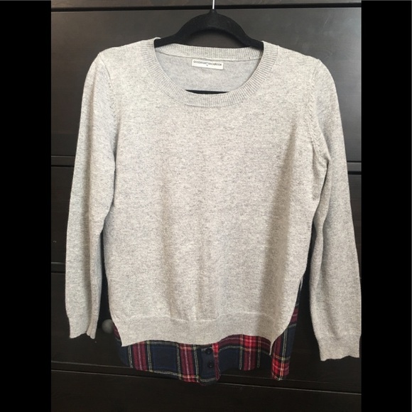Goodnight Macaroon Sweaters - Goodnight Macaroon Grey sweater with plaid trim